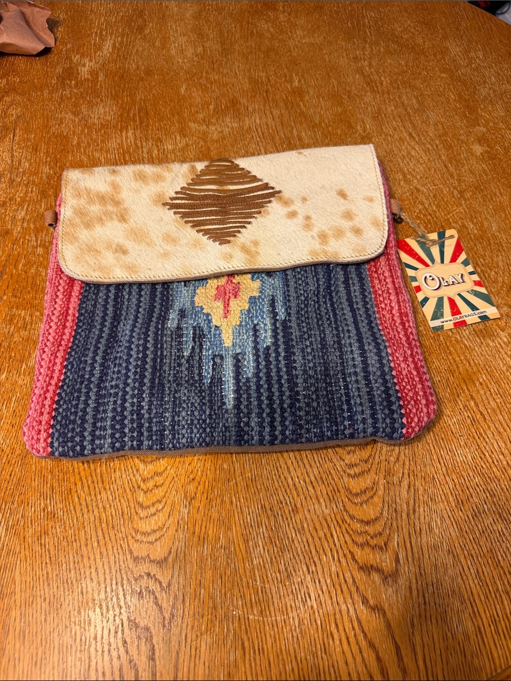 OLAY Navy, Pink & Cream Southwestern-Pattern Crossbody Bag